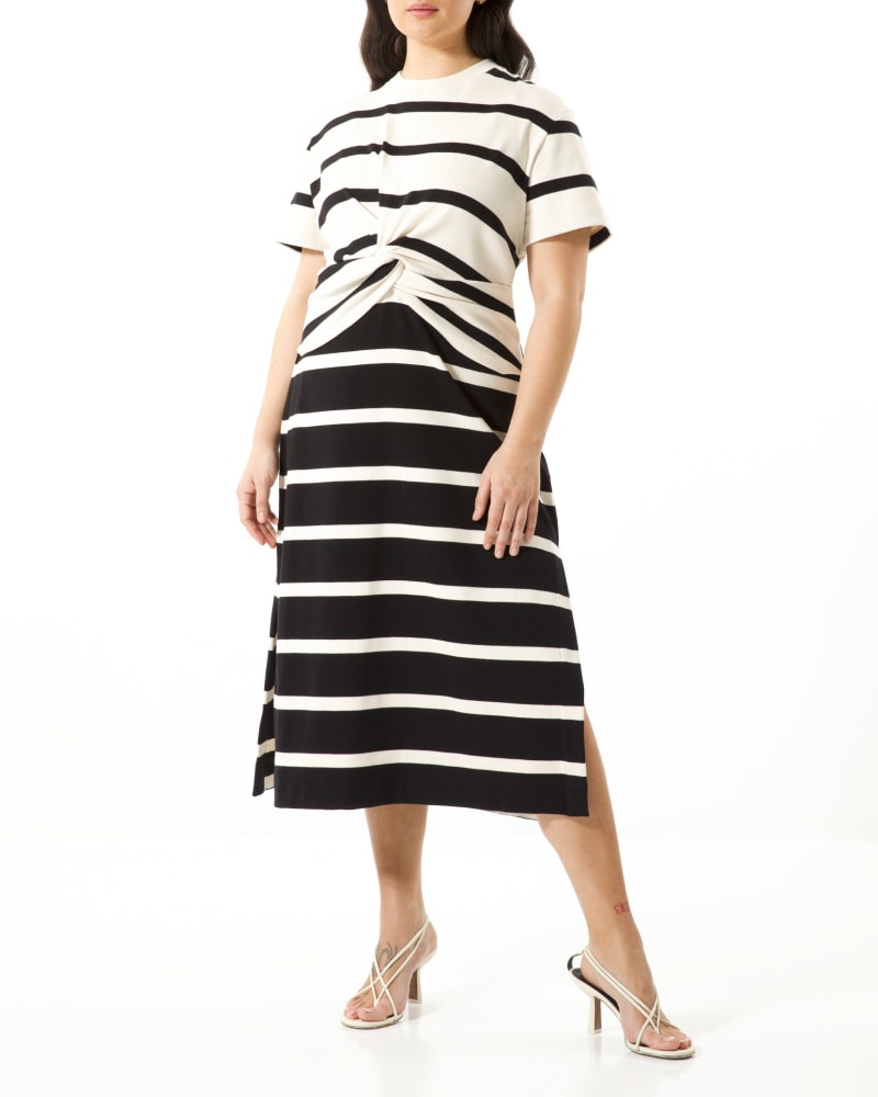 Front of a model wearing a size M Willow Dress in CREAM/BLACK by Tanya Taylor. | dia_product_style_image_id:283312